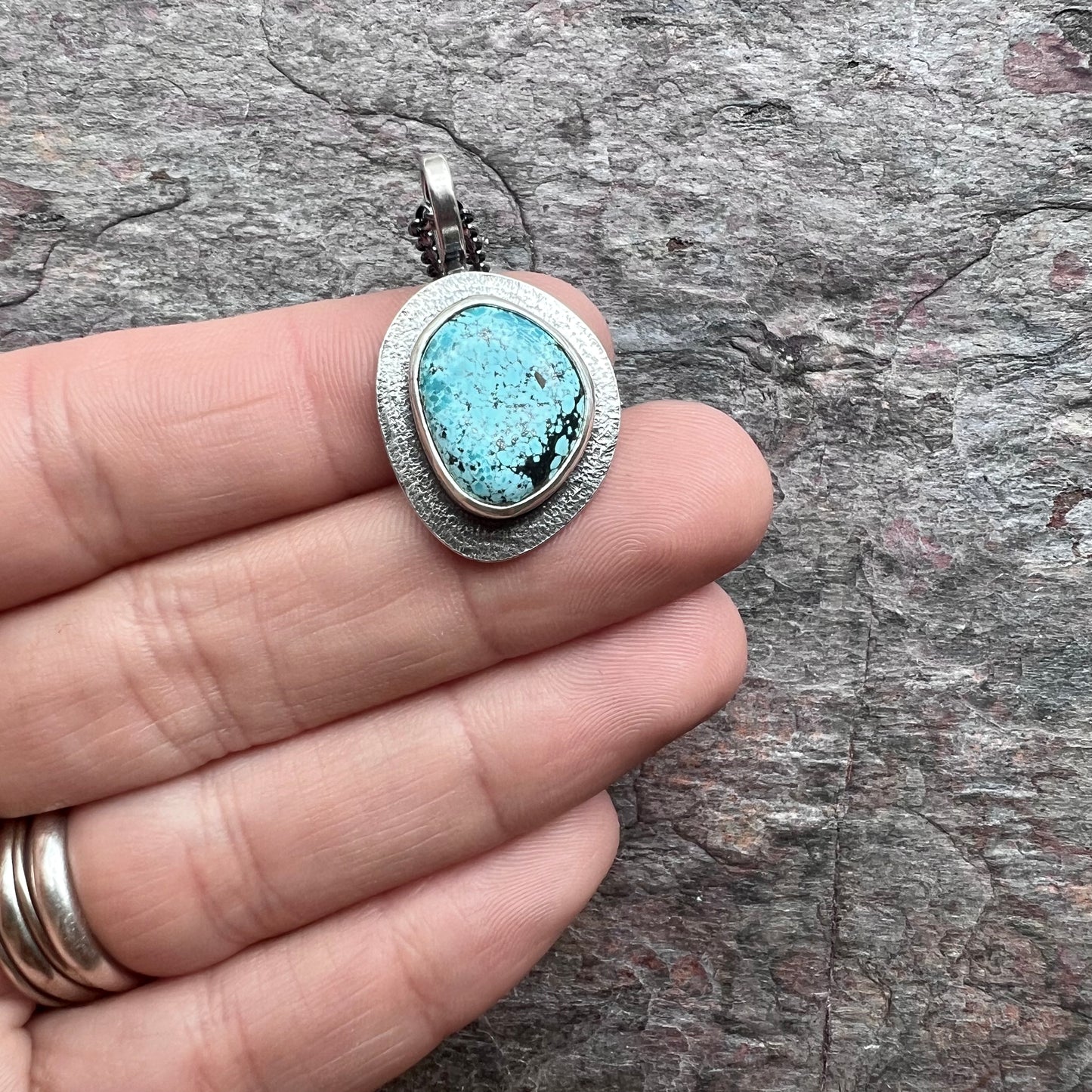 Sterling Silver Turquoise Freeform Pendant - One-of-a-Kind Turquoise Necklace