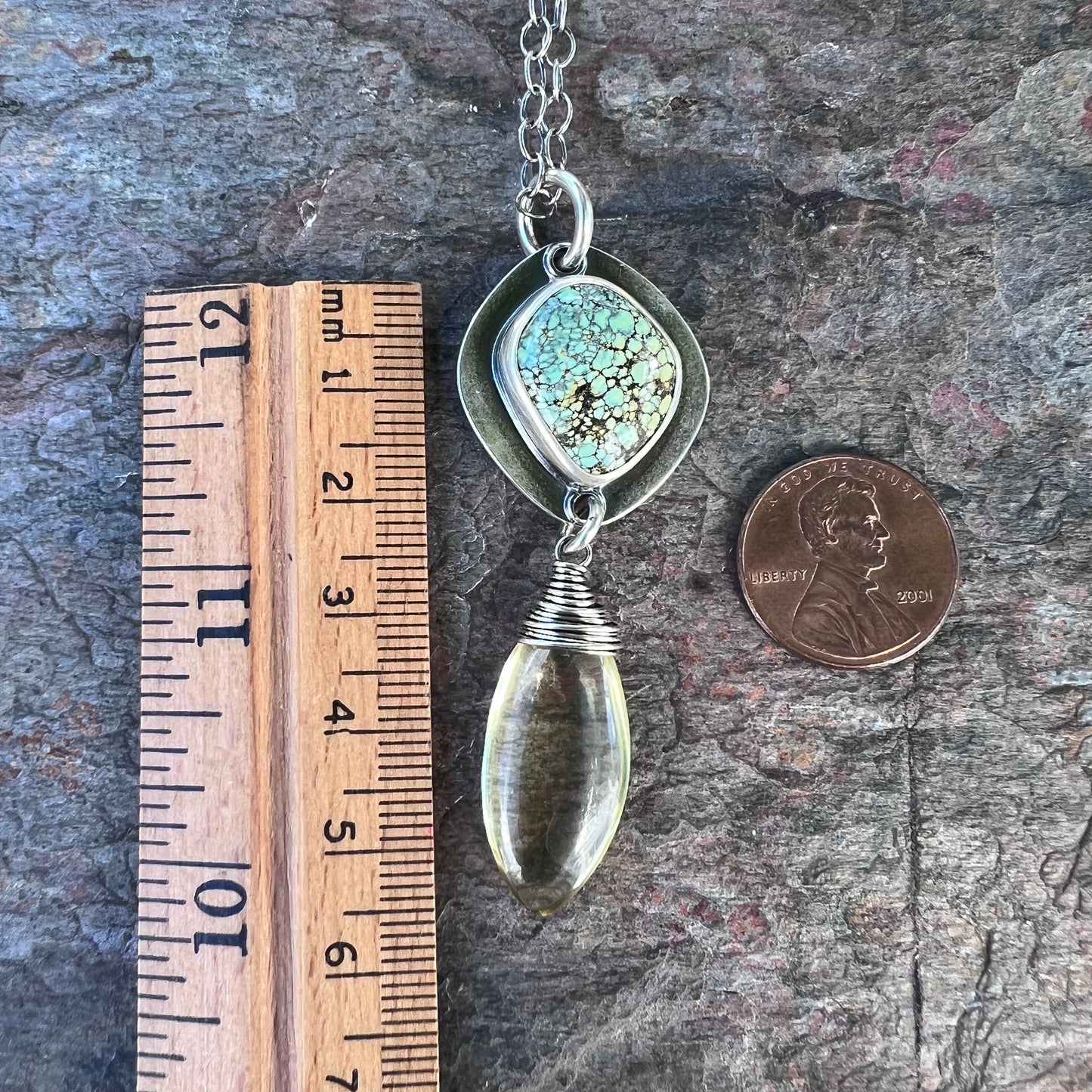 Sterling Silver Variscite and Citrine Necklace - One-of-a-Kind Pendant on Sterling Silver Chain