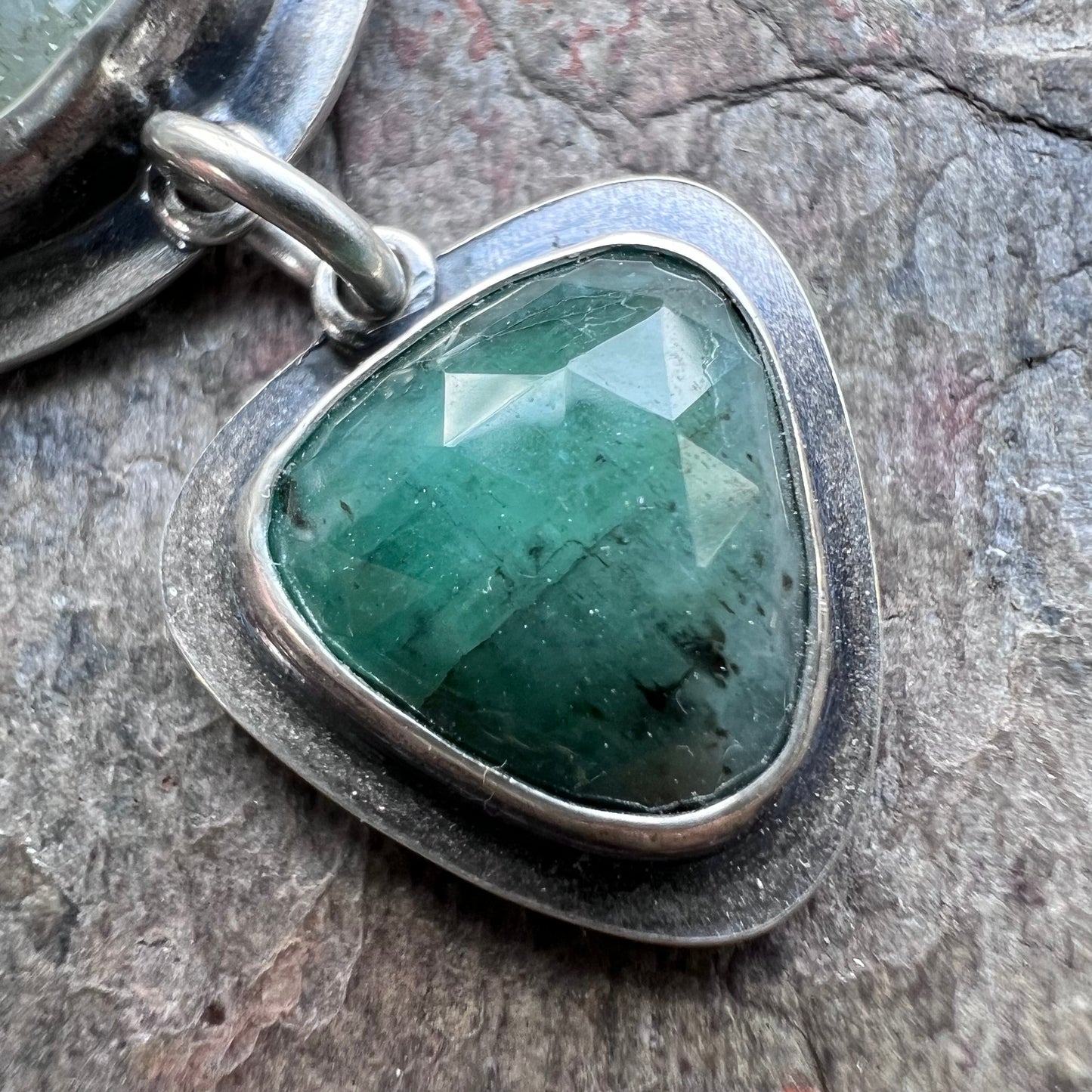 SOLD Sterling Silver Labradorite, Druzy, and Emerald Necklace - Handmade One-of-a-kind Pendant on Sterling Silver Chain