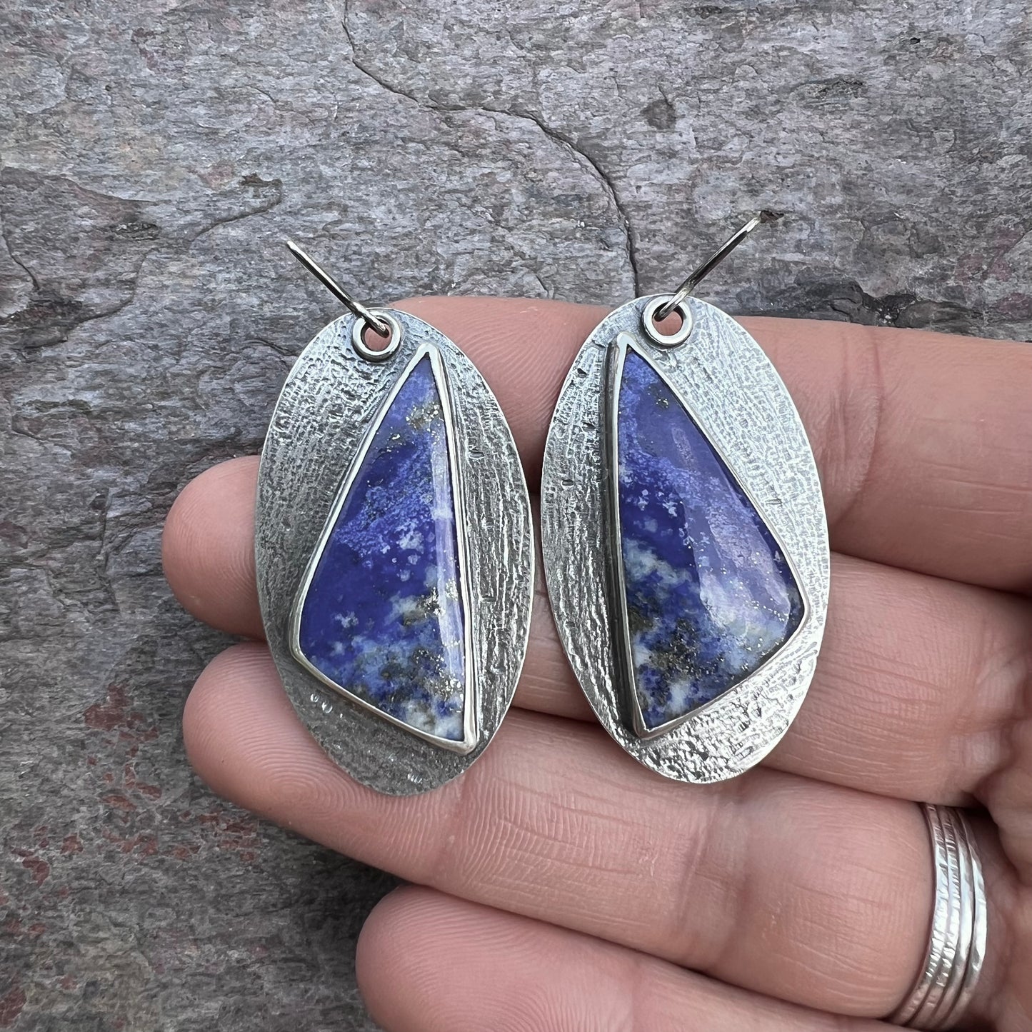 Lapis Lazuli Sterling Silver Statement Earrings - Handmade One-of-a-kind Earrings