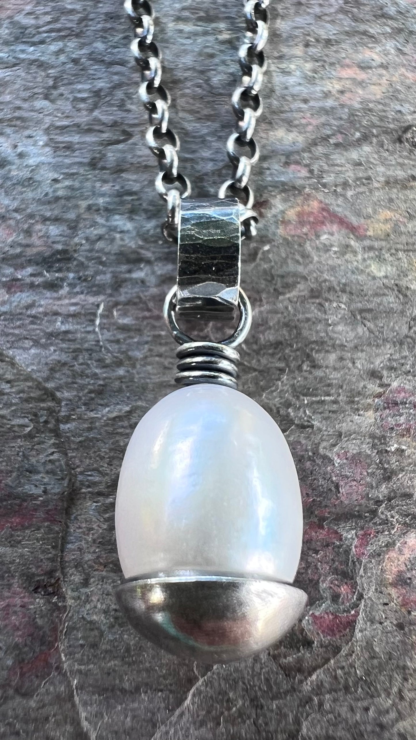 Sterling Silver Pearl Necklace - Handmade Genuine Pearl Pendant on Sterling Silver Chain