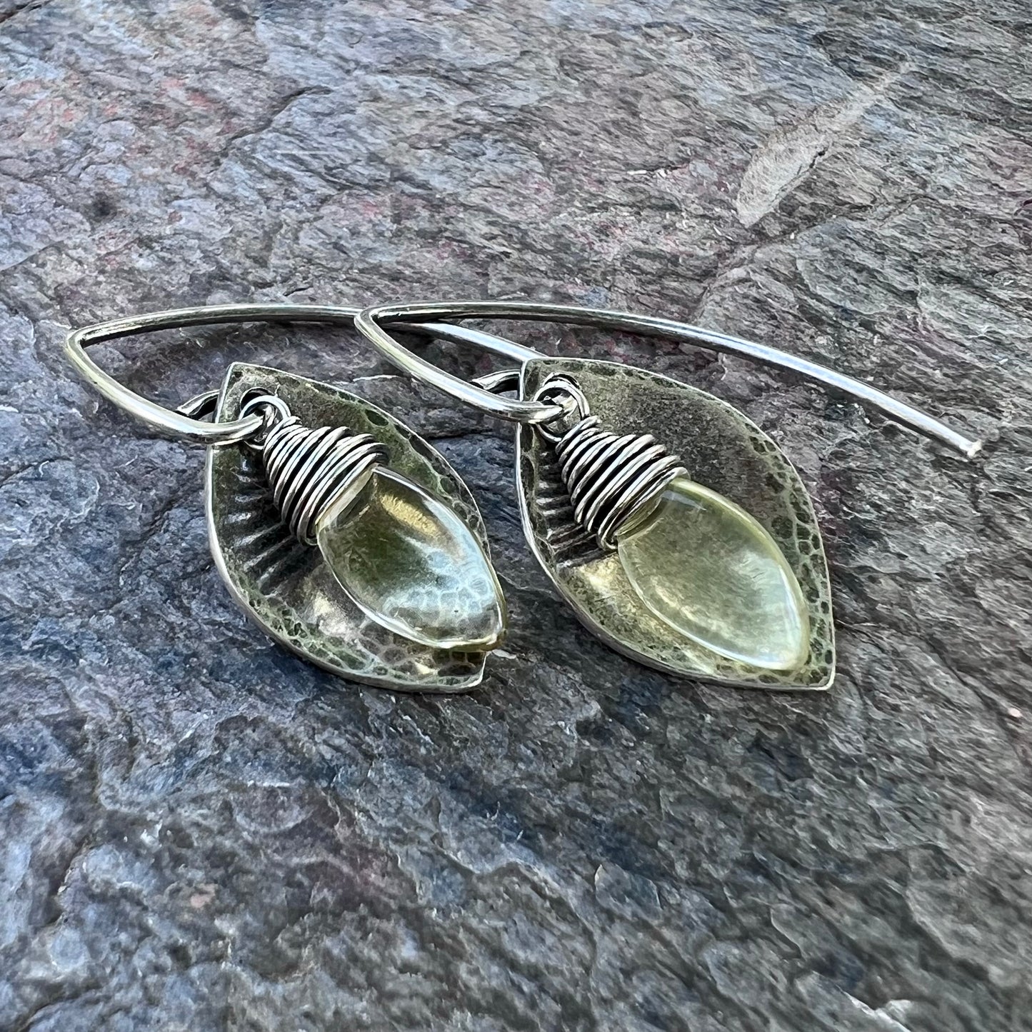 Lemon Quartz Sterling Silver Earrings - Genuine Lemon Quartz Marquise Earrings