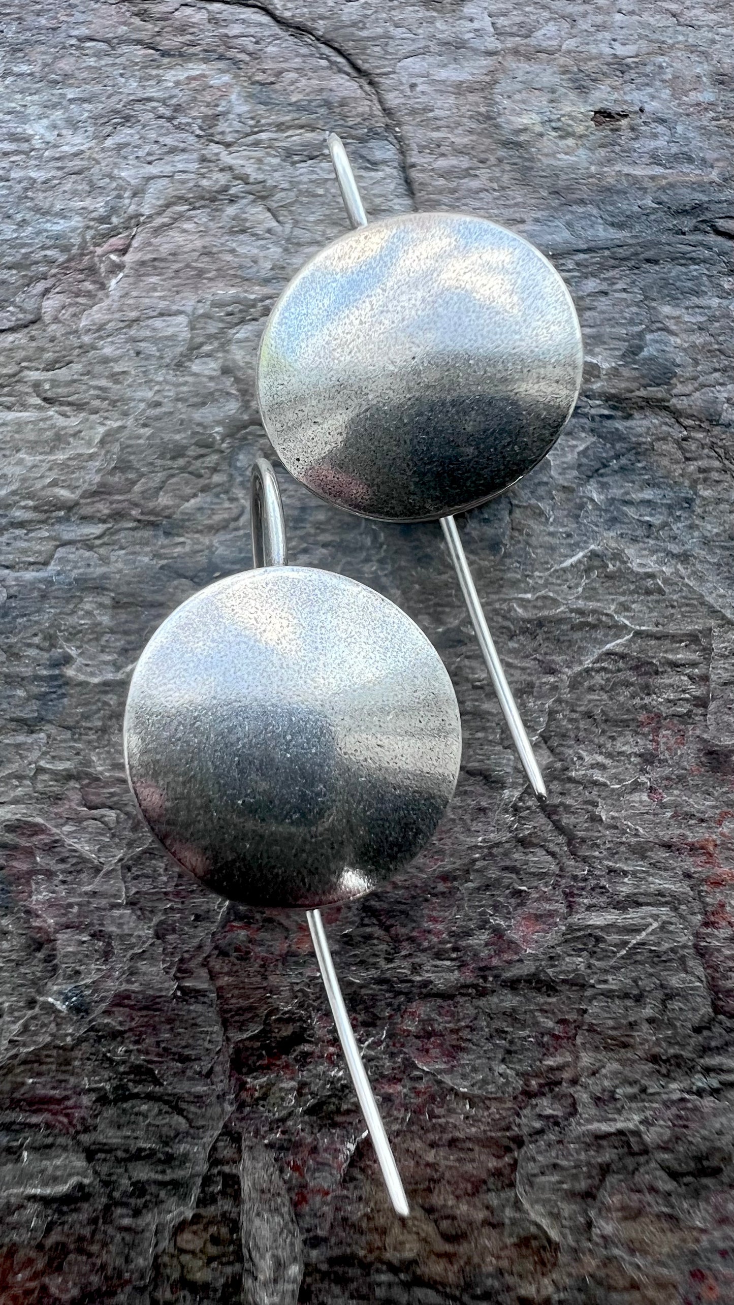 Sterling Silver Disc Earrings Minimalist Domed Circle Dangle Earrings