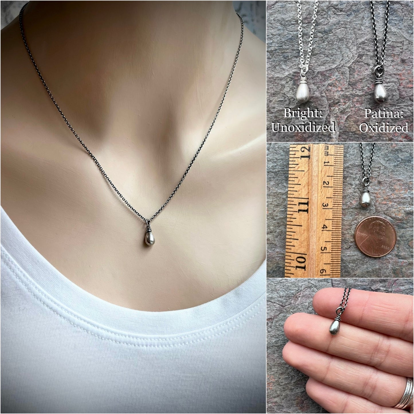 Sterling Silver Small Teardrop Necklace - Lightweight Pendant on Delicate Sterling Silver Chain