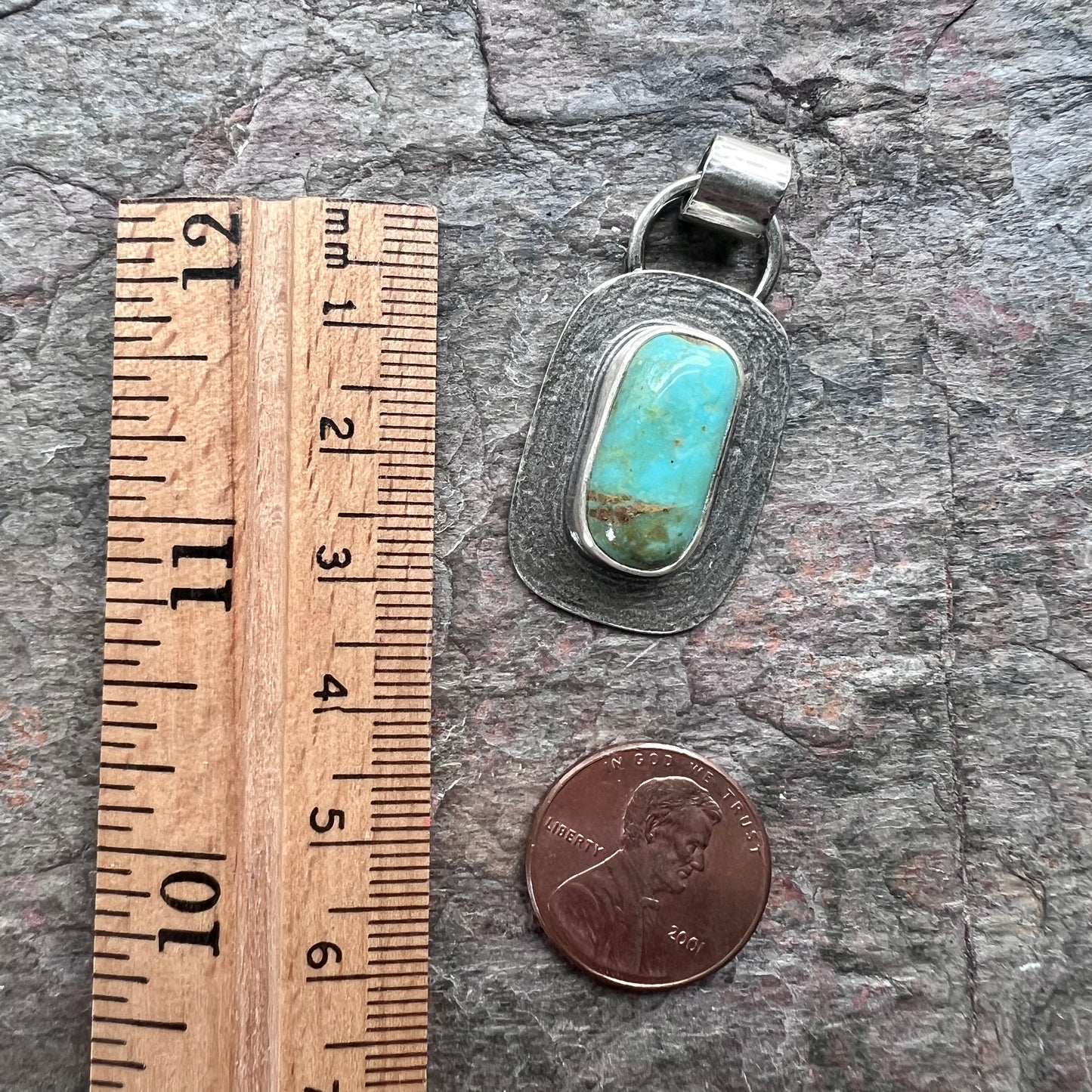 Turquoise Sterling Silver Rectangular Pendant - One-of-a-Kind Handmade Pendant