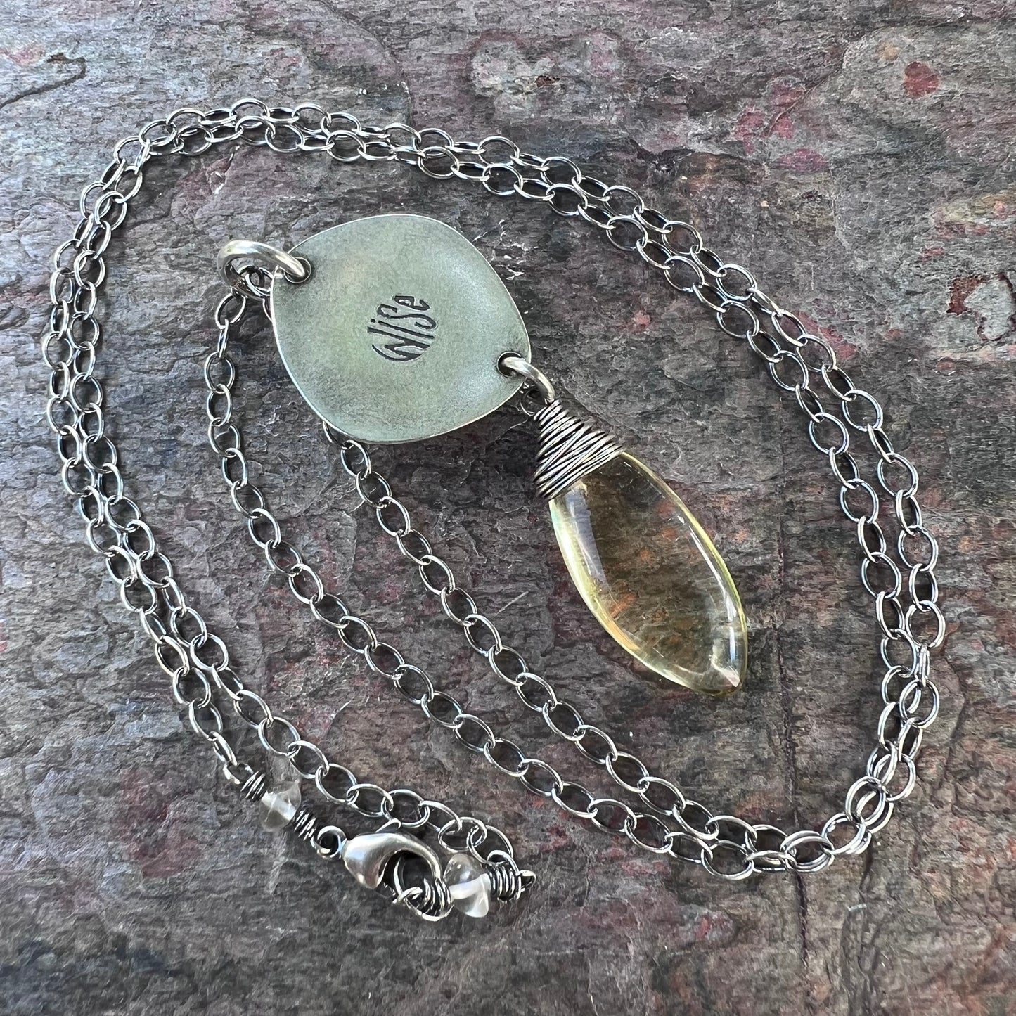 Sterling Silver Variscite and Citrine Necklace - One-of-a-Kind Pendant on Sterling Silver Chain