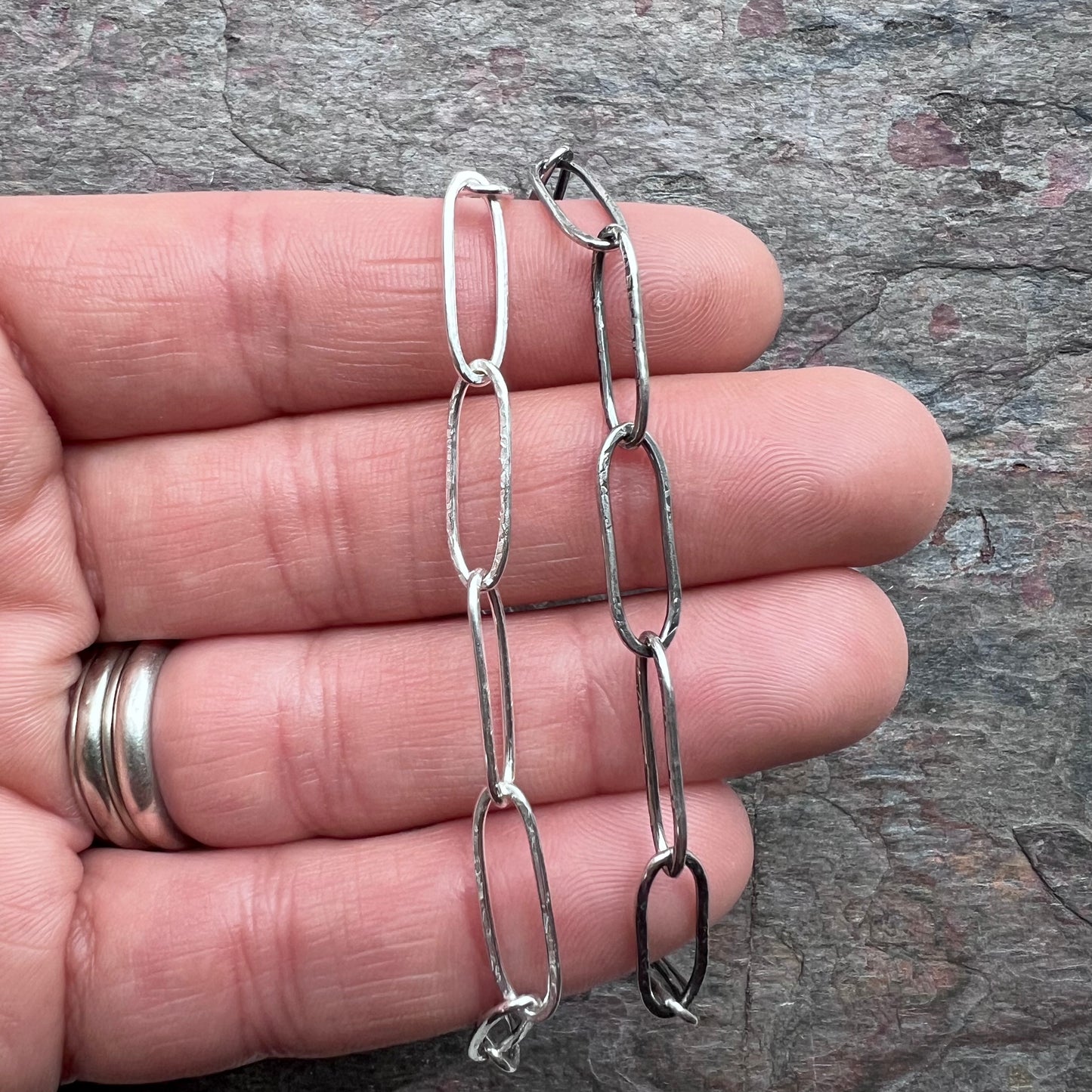 Sterling Silver Handmade Elongated Cable Chain with Handmade Hook Clasp