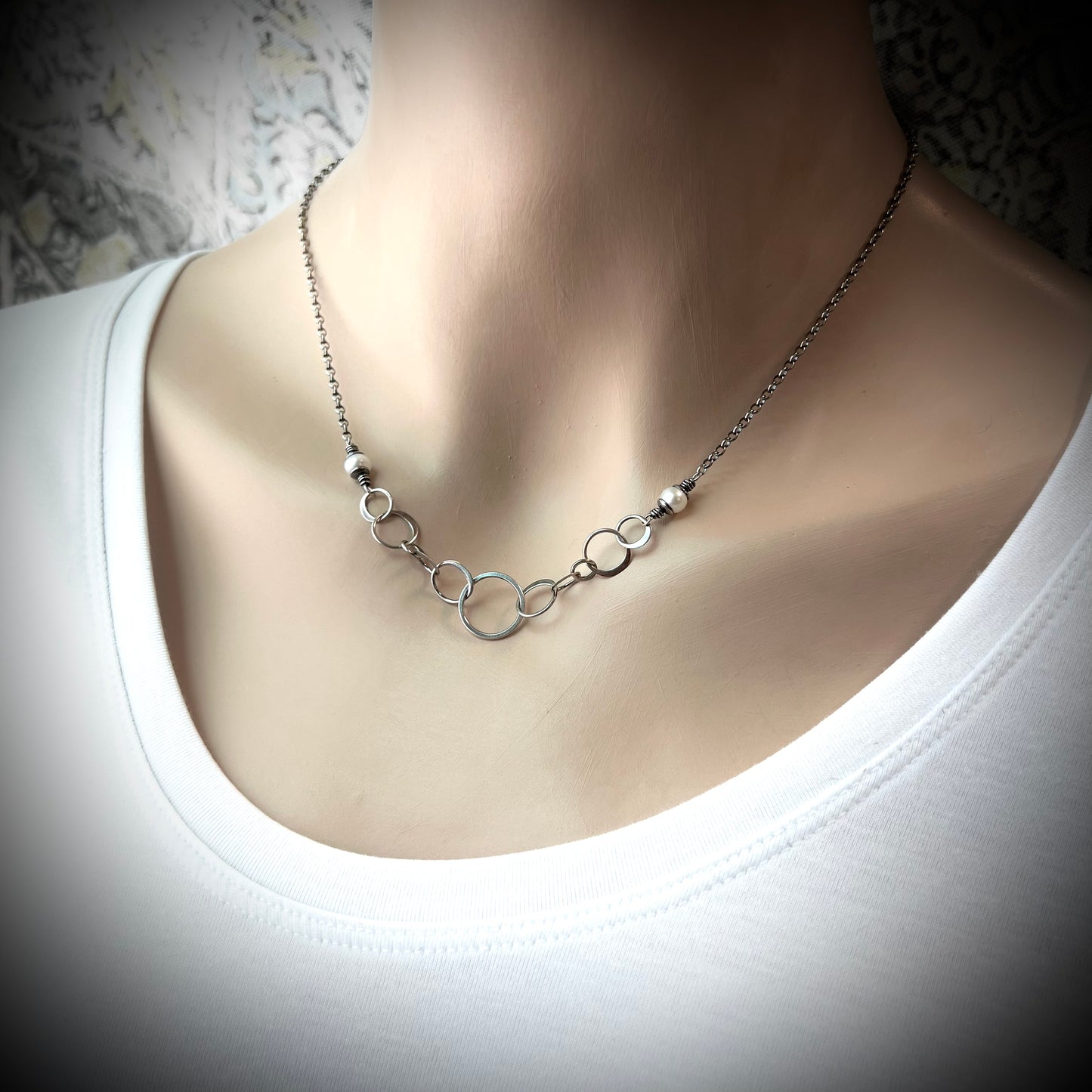 Pearl Sterling Silver Necklace - Genuine Freshwater Pearl and Sterling Silver Chain Necklace