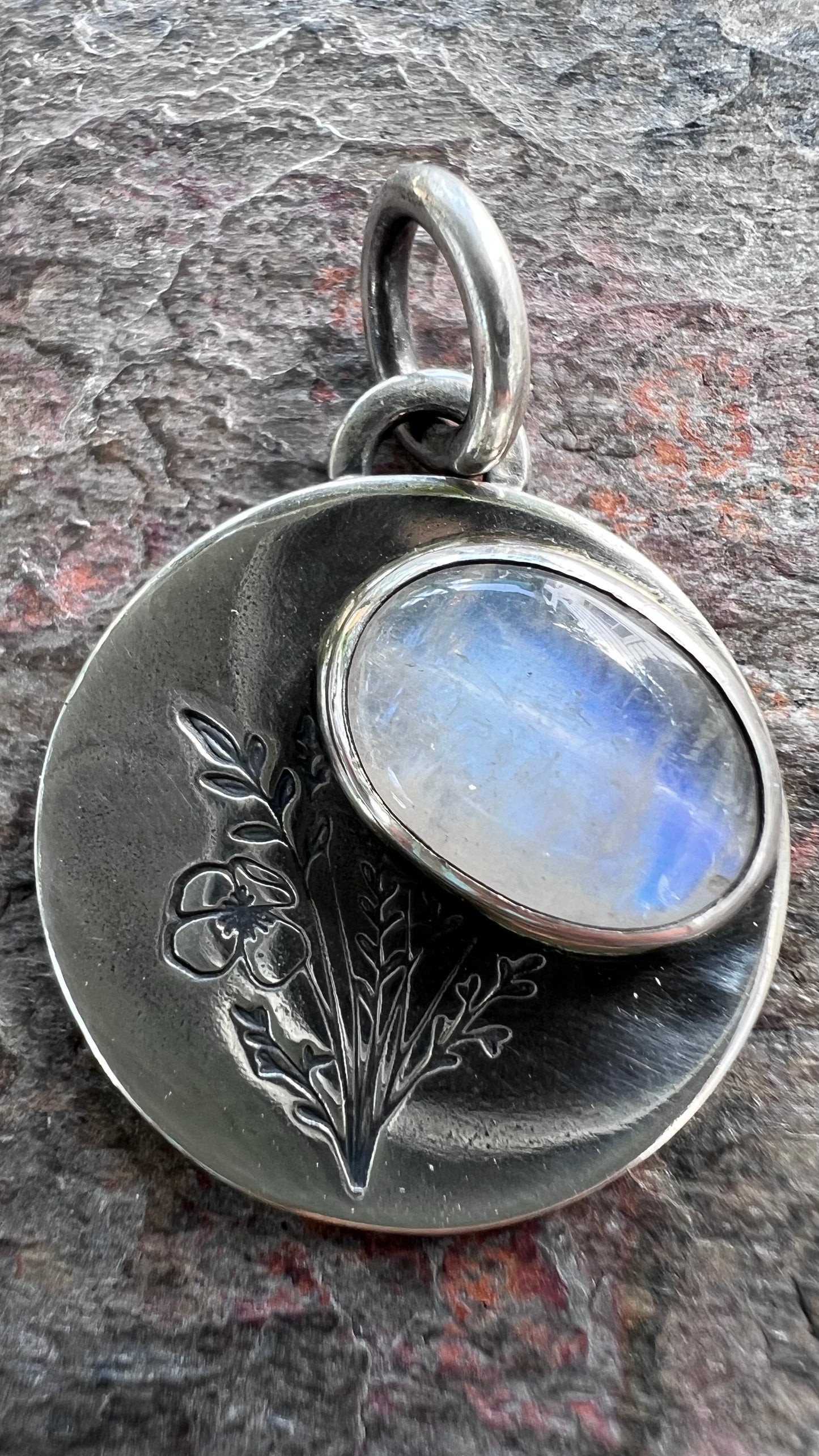 Rainbow Moonstone Sterling Silver Wildflower Pendant - Handmade One-of-a-kind Pendant