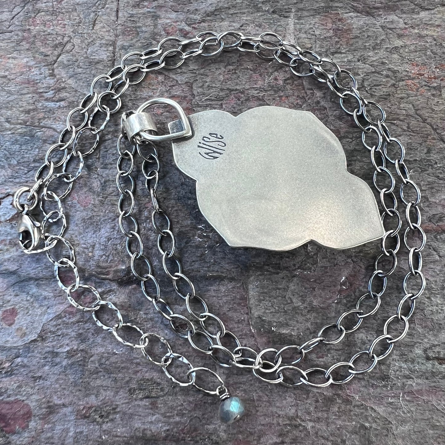 Sterling Silver Labradorite Necklace - Handmade Artisan One of a Kind Druzy and Labradorite Pendant