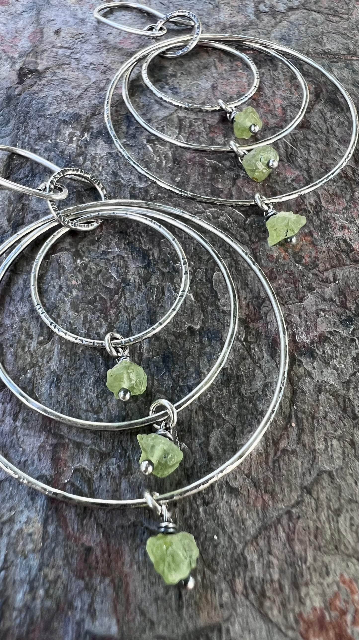 Peridot Sterling Silver Earrings - Lightweight Large Handmade Hoop Sterling Silver Earrings