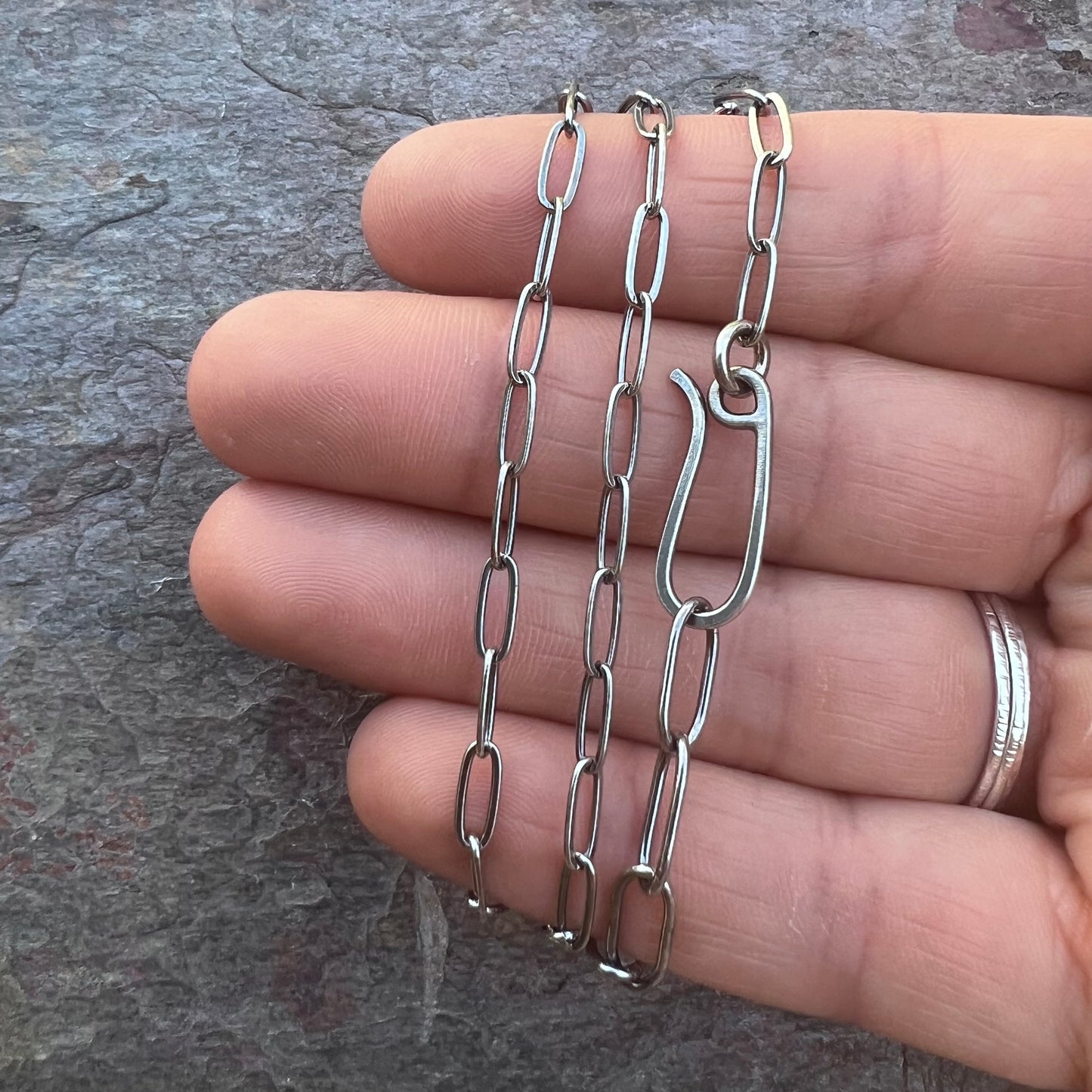 Sterling Silver Rectangular Cable Chain with Handmade Hook Clasp and 3-inch Extender (3.25x8mm Link Size)