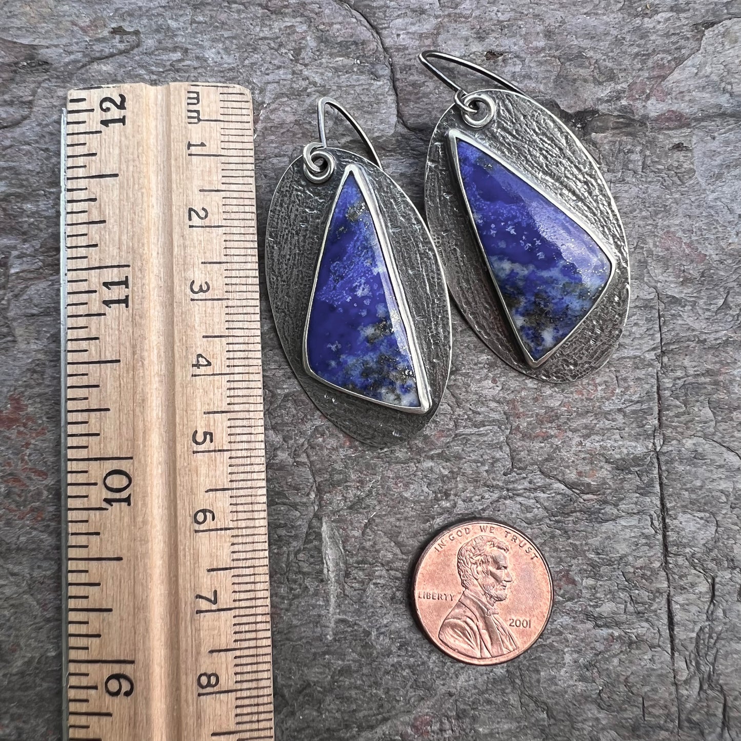 Lapis Lazuli Sterling Silver Statement Earrings - Handmade One-of-a-kind Earrings