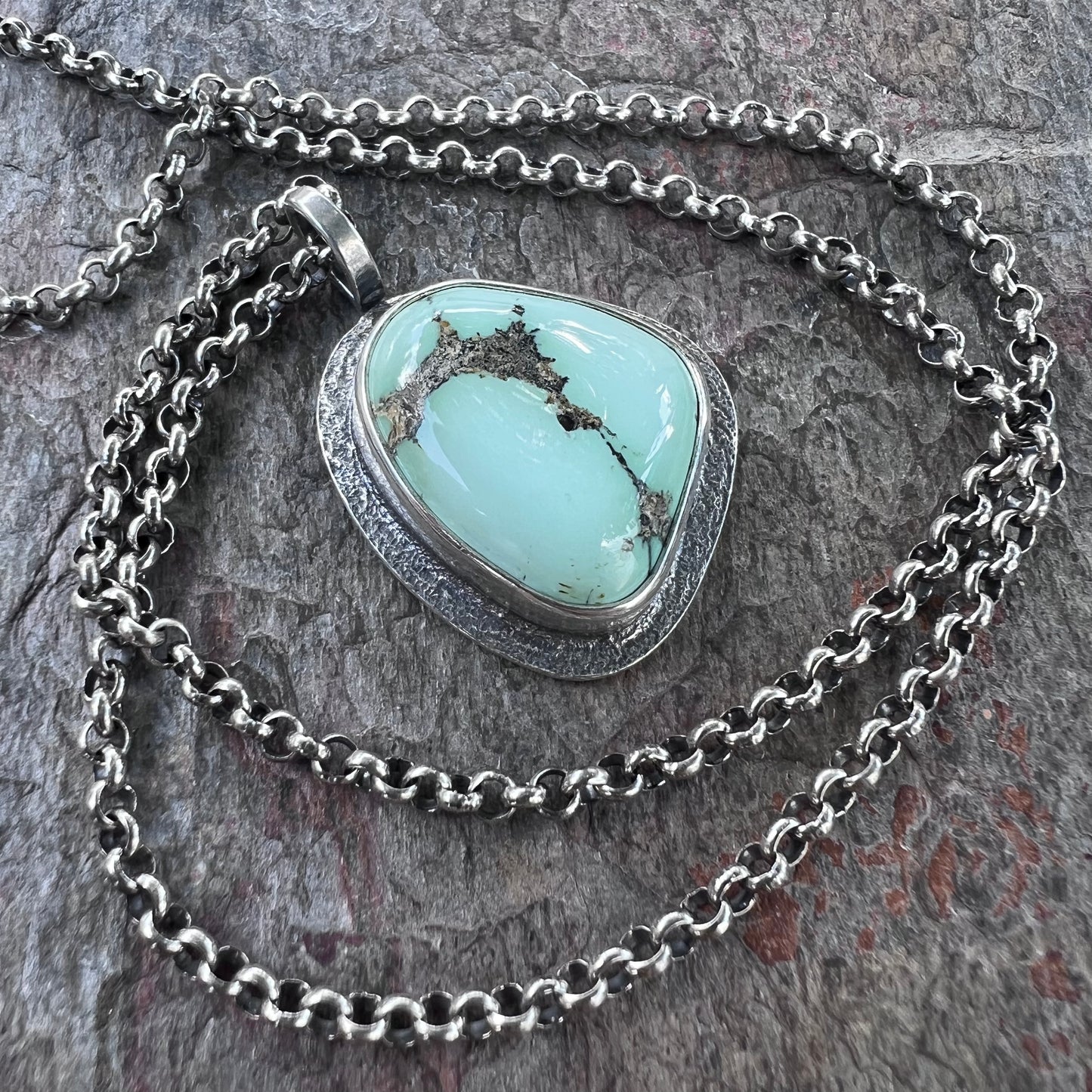 Sterling Silver Turquoise Freeform Necklace - One-of-a-Kind Turquoise Pendant on Sterling Silver Chain