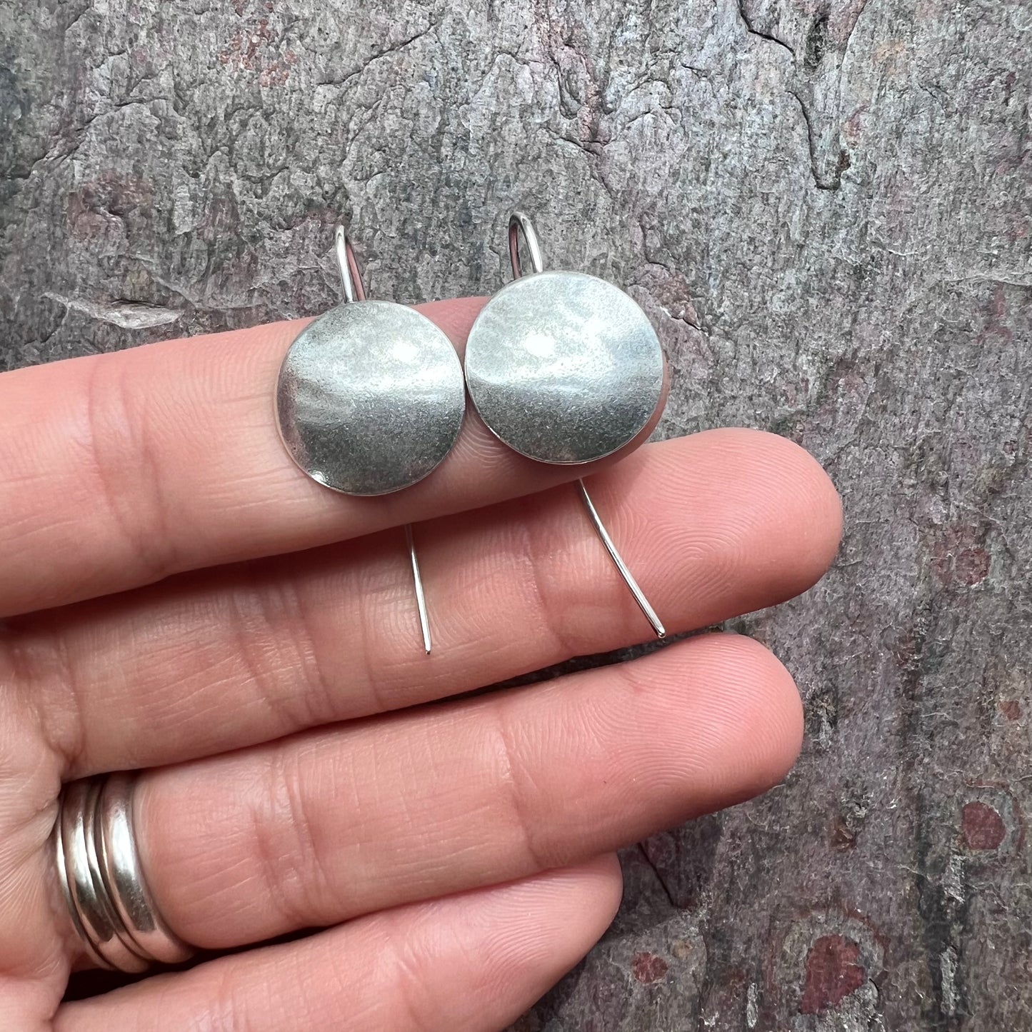 Sterling Silver Disc Earrings Minimalist Domed Circle Dangle Earrings