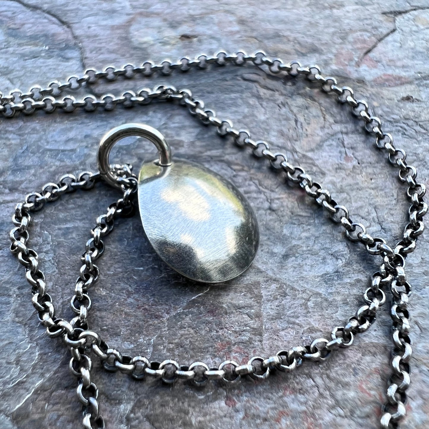 Sterling Silver Rounded Teardrop Necklace - Handmade Sterling Silver Pendant on Sterling Silver Chain