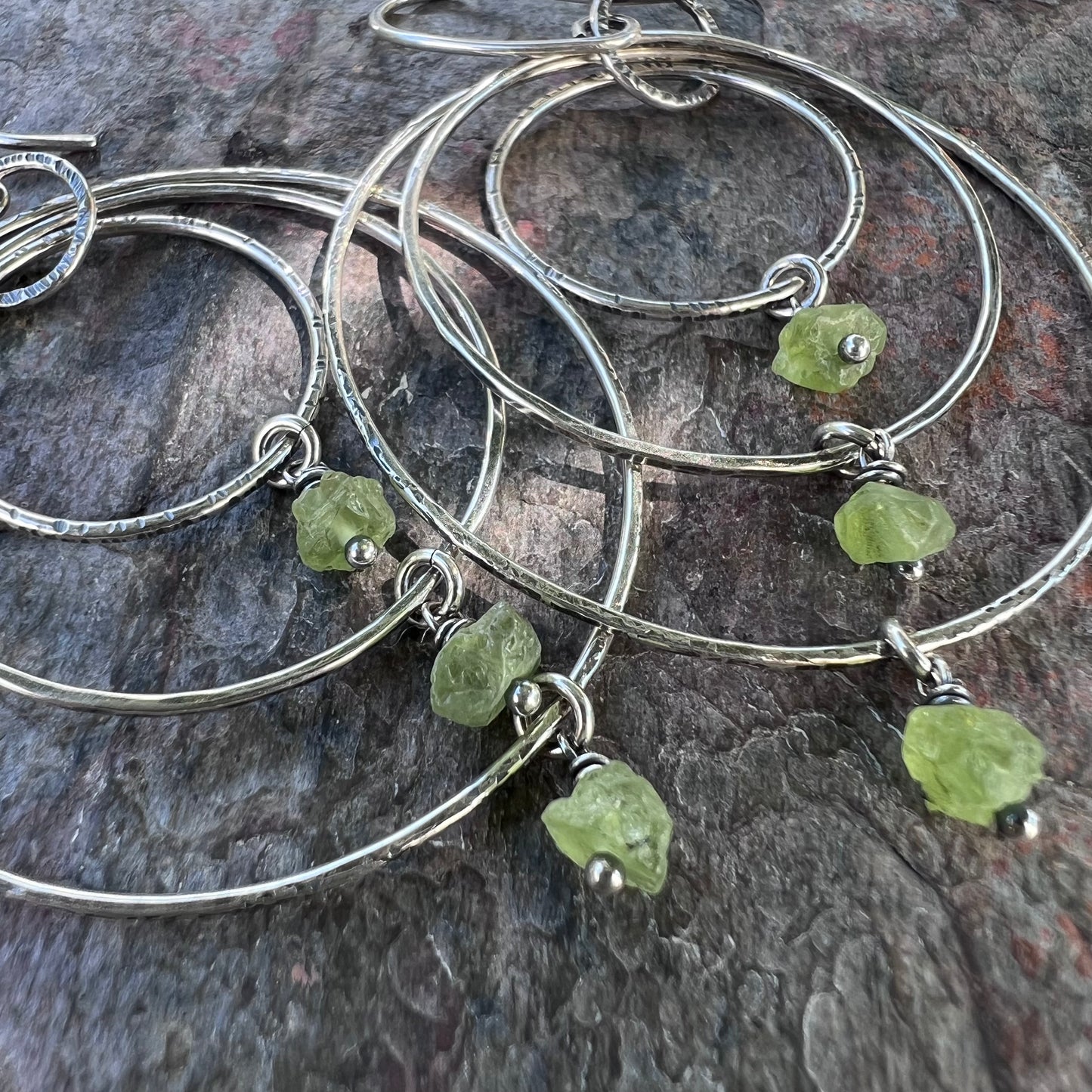 Peridot Sterling Silver Earrings - Lightweight Large Handmade Hoop Sterling Silver Earrings