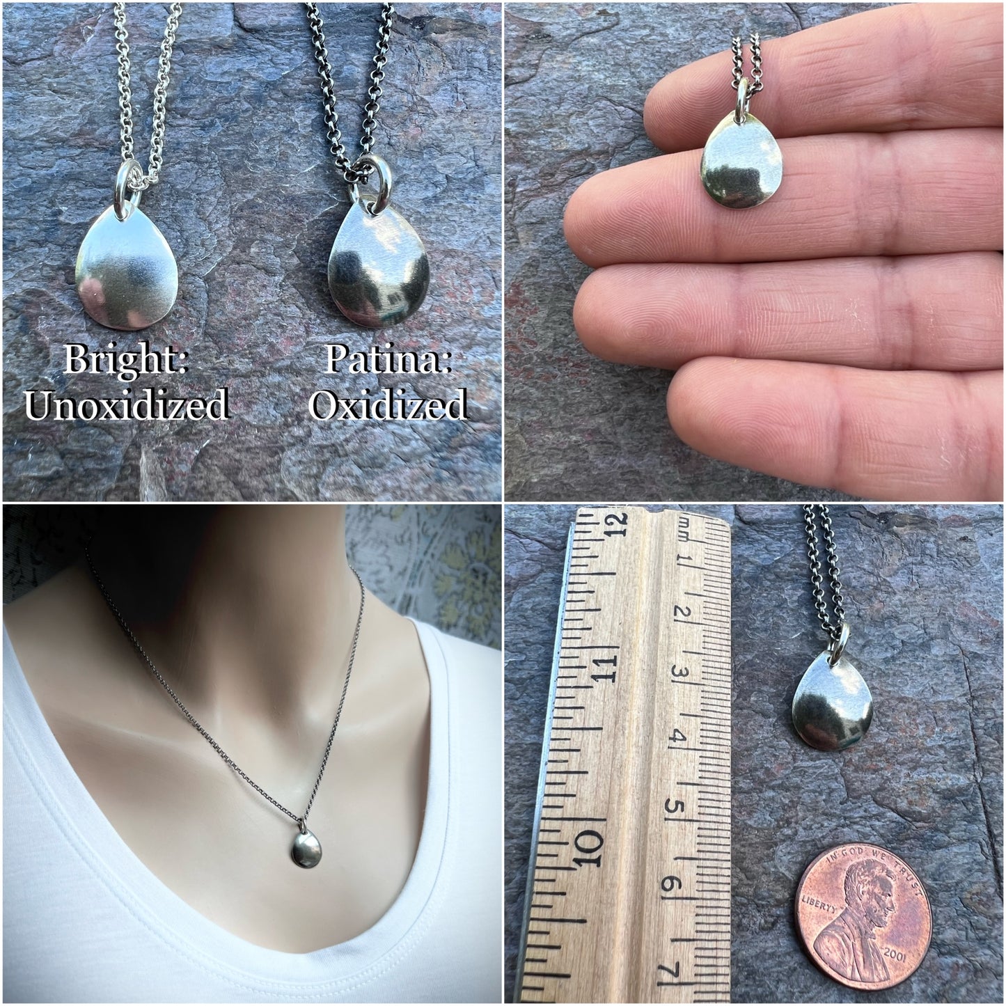 Sterling Silver Teardrop Necklace - Handmade Sterling Silver Pendant and Chain