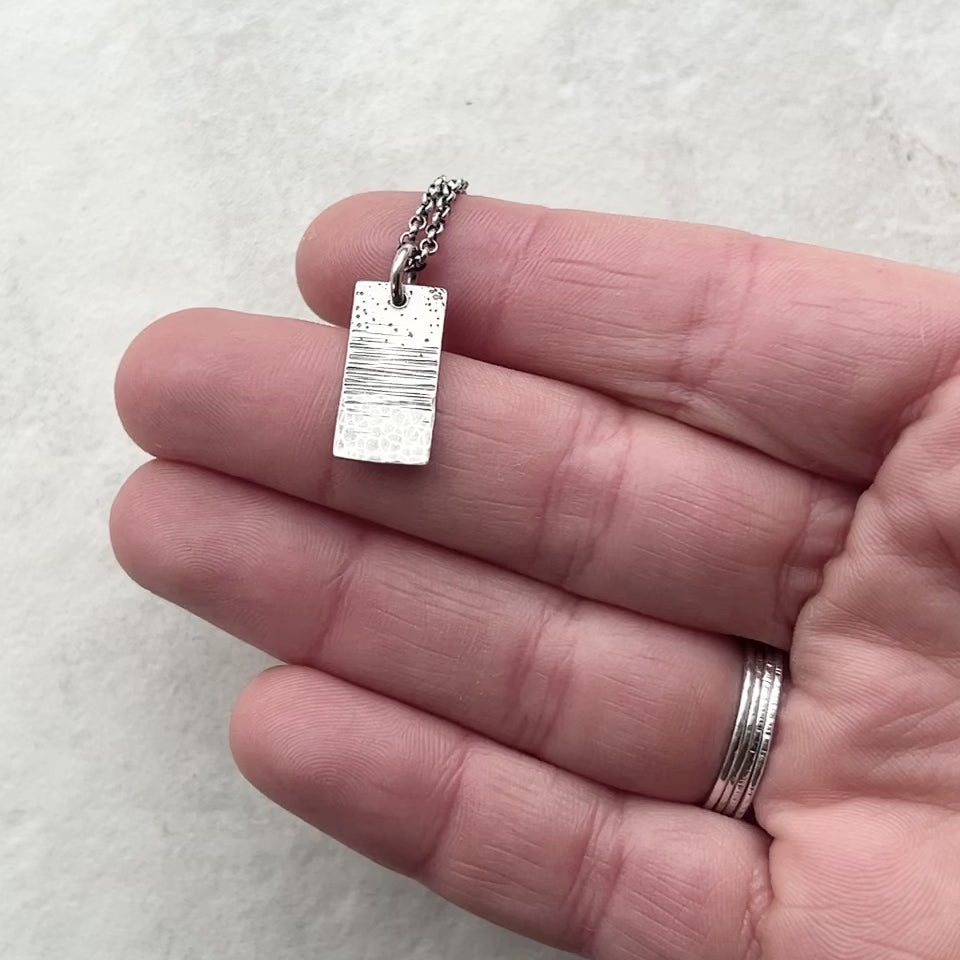 Sterling Silver Hammered Necklace | Artsy Multi Textured Rectangle