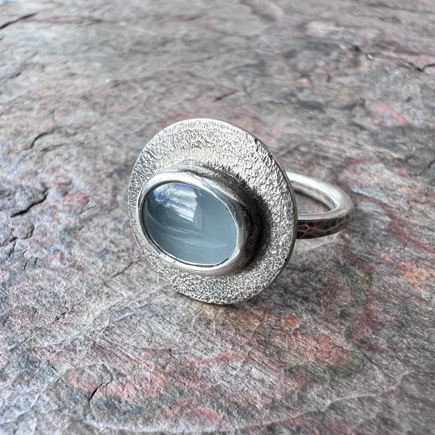 Aquamarine Sterling Silver Ring - Handmade One-of-a-kind Aquamarine Cabochon Ring