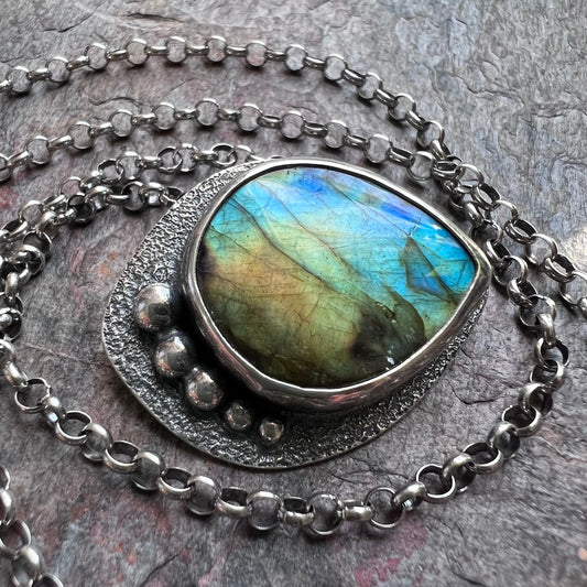 Labradorite Sterling Silver Necklace - One of a Kind Labradorite Pendant on Sterling Silver Chain