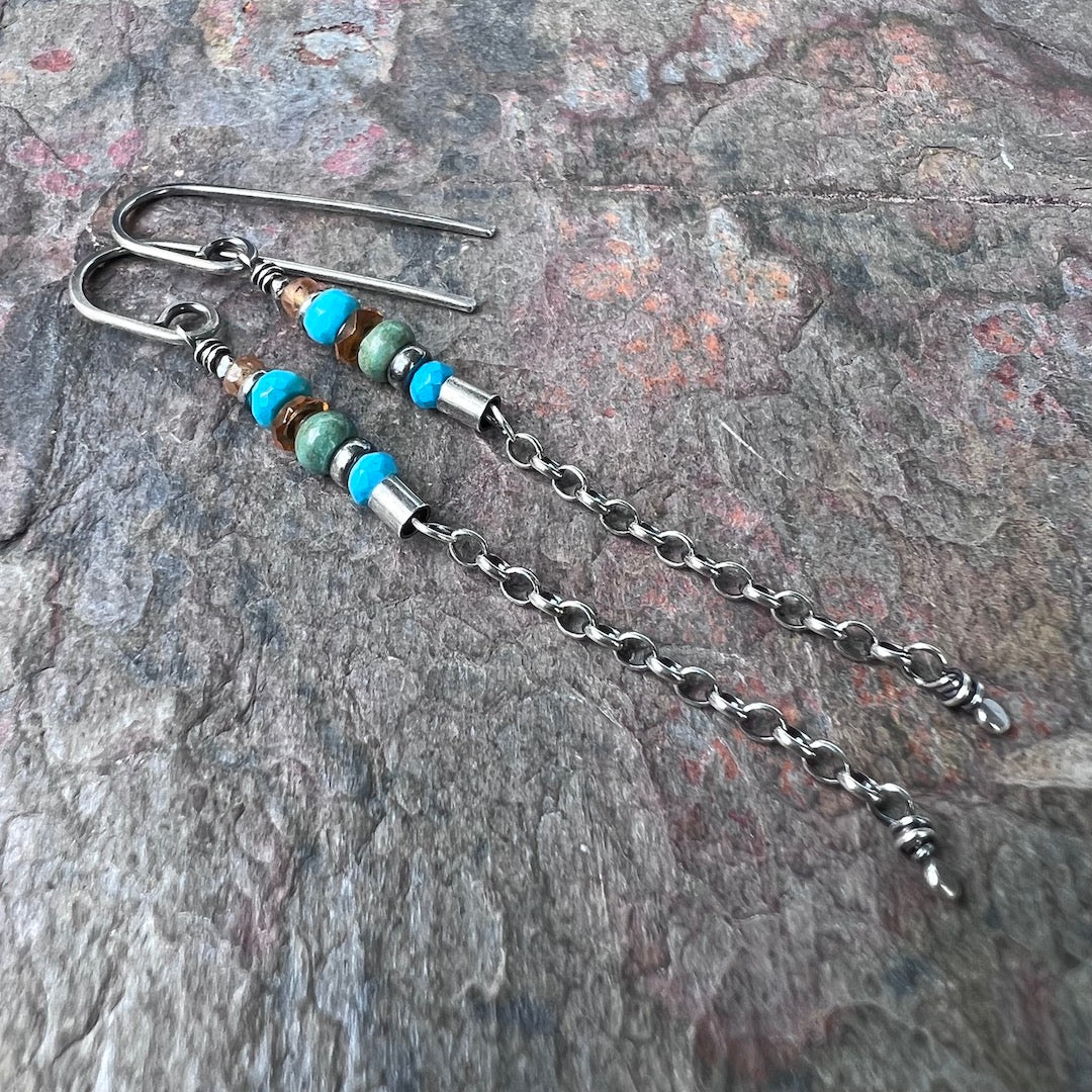 Sterling Silver Turquoise and Hessonite Garnet Earrings