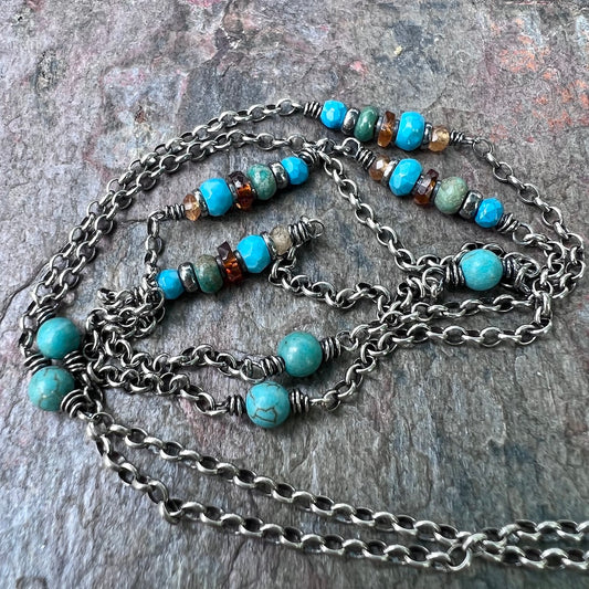 Sterling Silver Turquoise and Hessonite Garnet Necklace