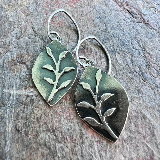 Sterling Silver Plant Cutout Earrings - Hand-Sawn Sterling Silver Earrings