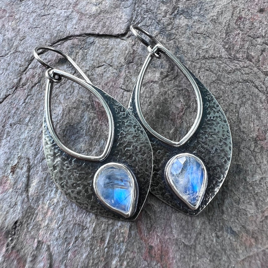 Rainbow Moonstone Sterling Silver Earrings - One-of-a-Kind Handmade Sterling Silver Earrings