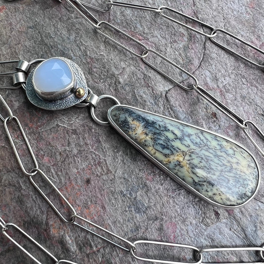 Dendritic Opal, Chalcedony, and Sterling Silver Necklace - Handmade One-of-a-kind Pendant on Sterling Silver Chain