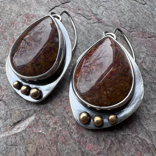 Sterling Silver Pietersite Earrings - Handmade One-of-a-Kind Teardrop Earrings