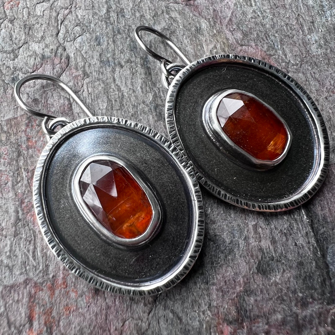 Orange Kyanite Sterling Silver Earrings - One-of-a-kind Genuine Orange Kyanite Cabochon Earrings