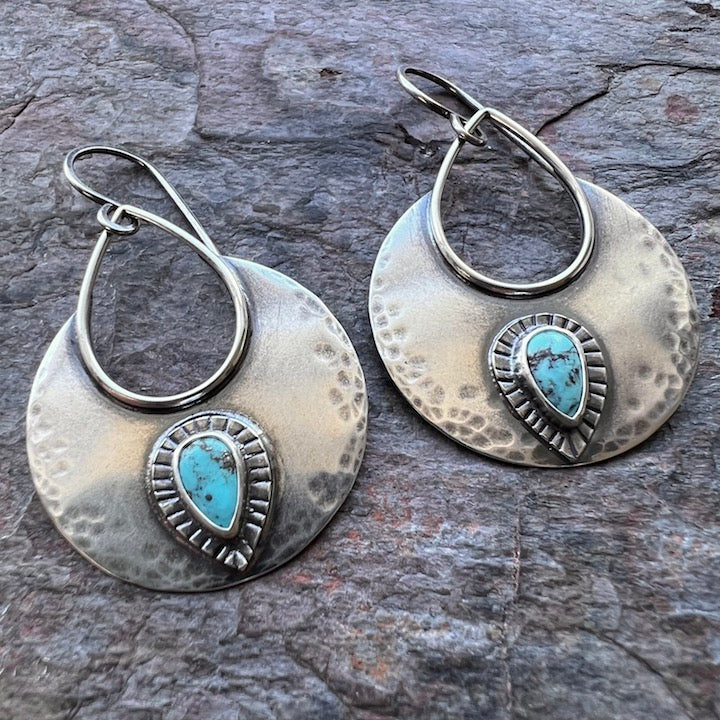 Turquoise Sterling Silver Teardrop Earrings - One-of-a-Kind Genuine Turquoise and Sterling Silver Earrings