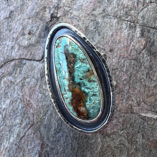 Turquoise Sterling Silver Statement Ring - One-of-a-kind Handmade Turquoise Statement Ring - Size 10.75