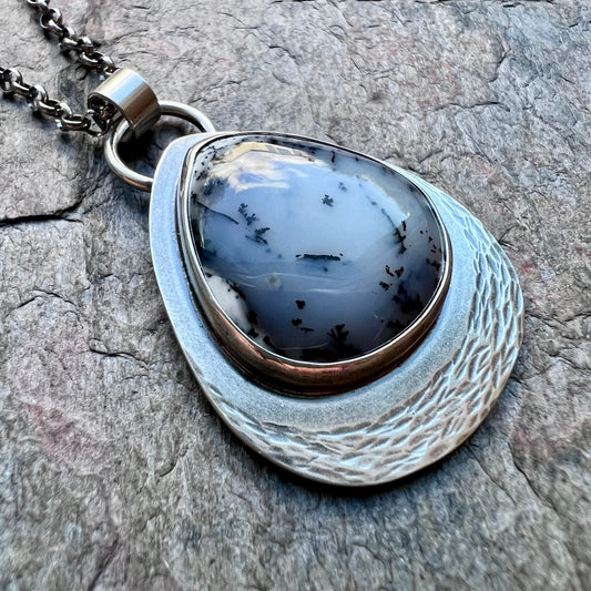 Dendritic Opal Sterling Silver Necklace - Handmade One-of-a-kind Pendant on Sterling Silver Chain