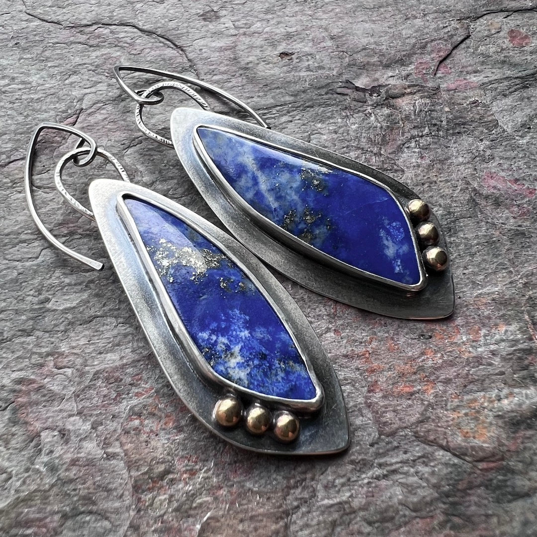 Lapis Lazuli Sterling Silver Earrings - Handmade One-of-a-kind Earrings