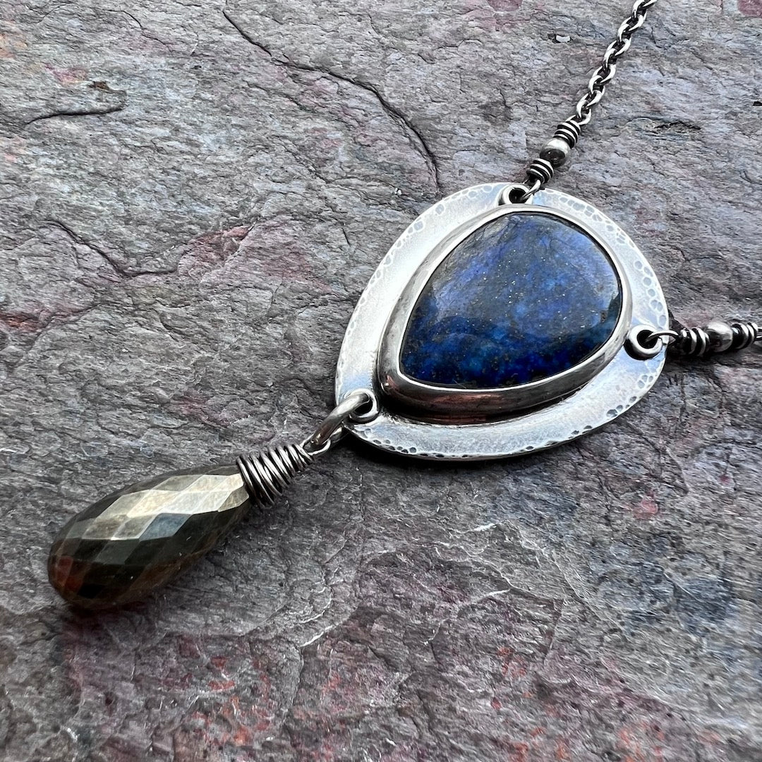 Lapis Lazuli and Pyrite Sterling Silver Necklace - Handmade One-of-a-kind Pendant on Sterling Silver Chain