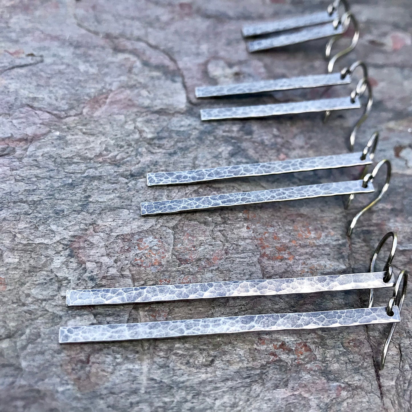 Hammered Sterling Silver Bar Earrings - Available in 4 Lengths