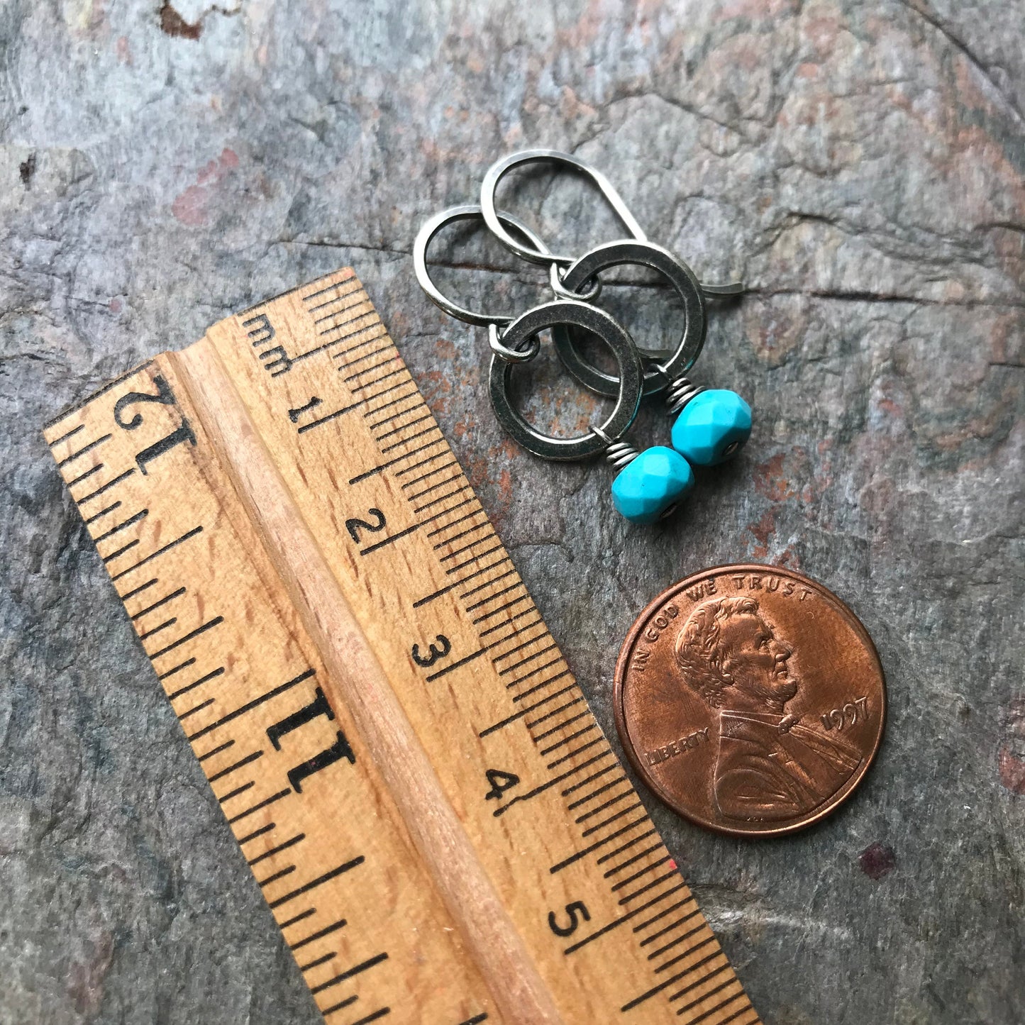 Turquoise Sterling Silver Earrings - Faceted Turquoise on Dainty Sterling Silver Circles