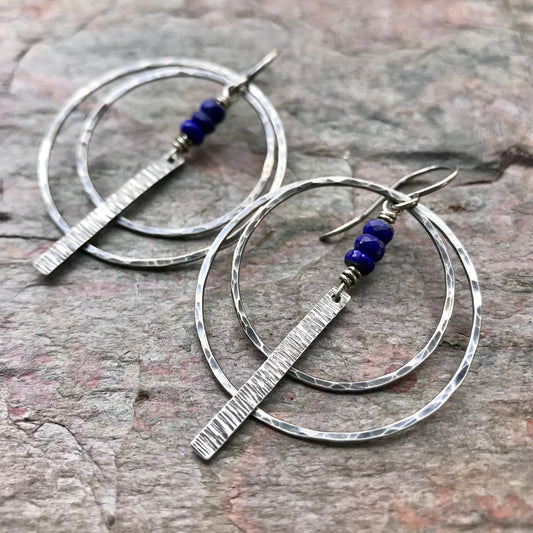 Lapis Lazuli Sterling Silver Earrings - Lapis Lazuli Sterling Silver Hoop and Bar Earrings