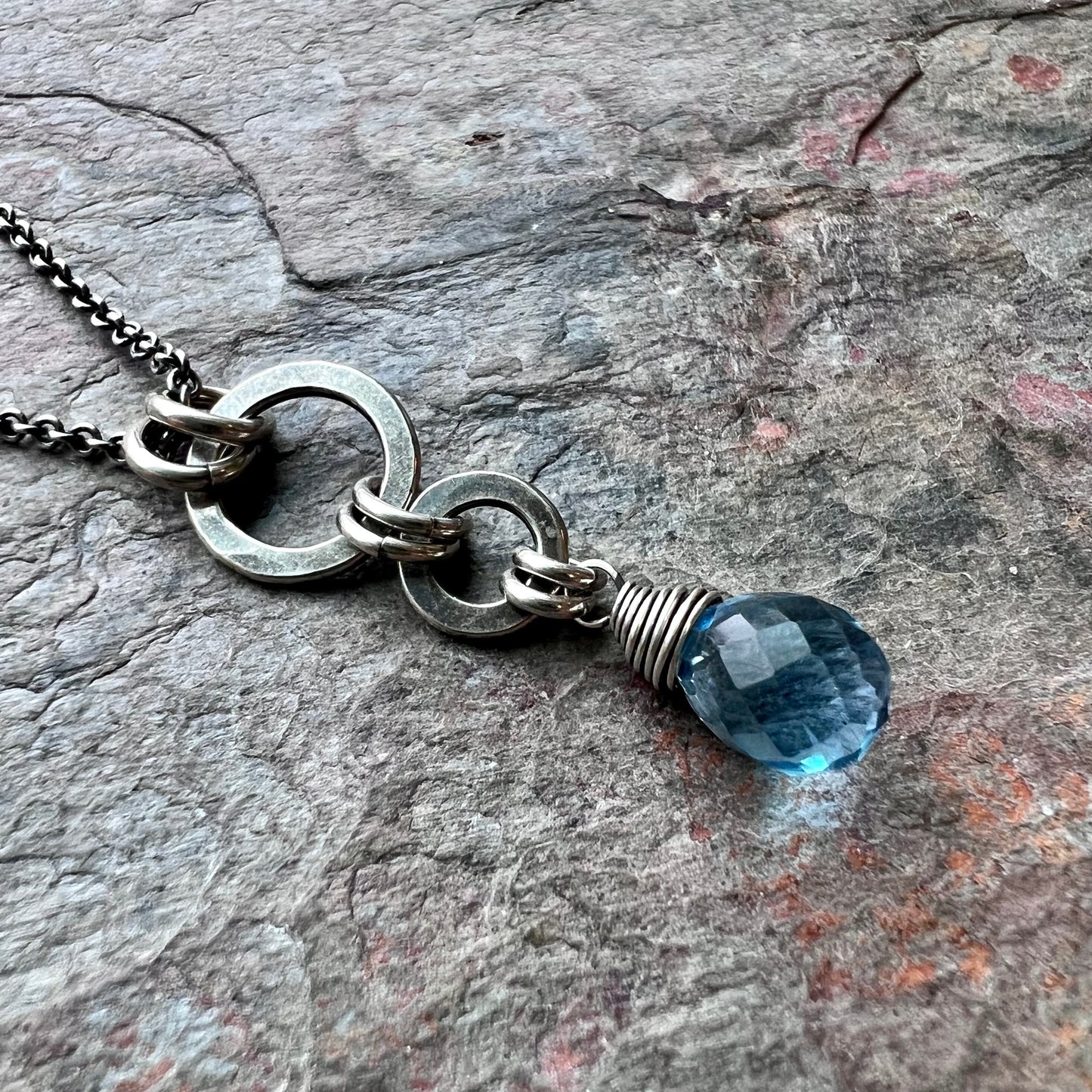 Sky Blue Quartz and Sterling Silver Pendant Necklace