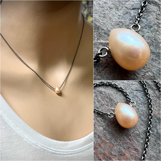 Pearl and Sterling Silver Minimalist Necklace