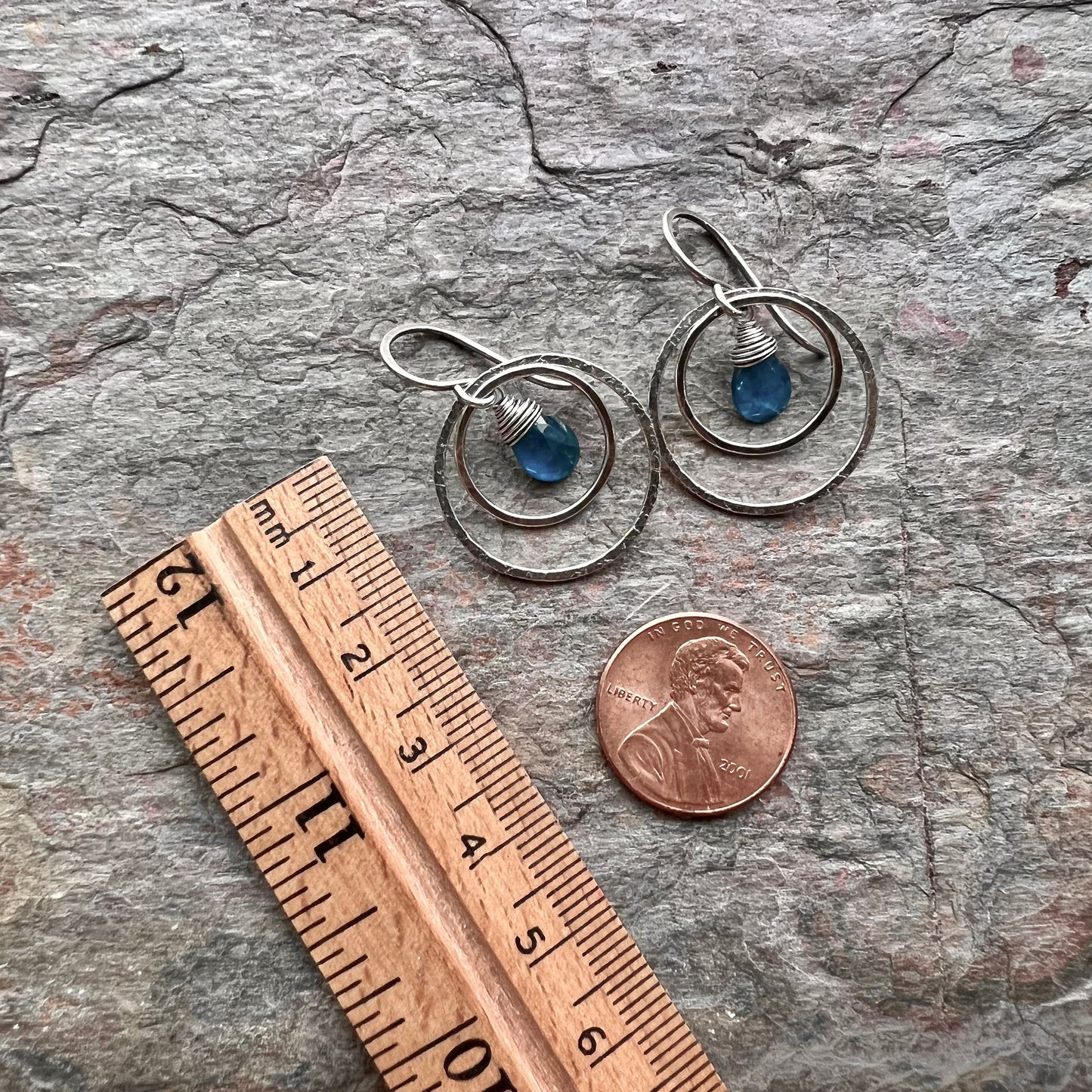 Sterling Silver Apatite Earrings - Apatite Teardrops in Hammered Sterling Silver Rings