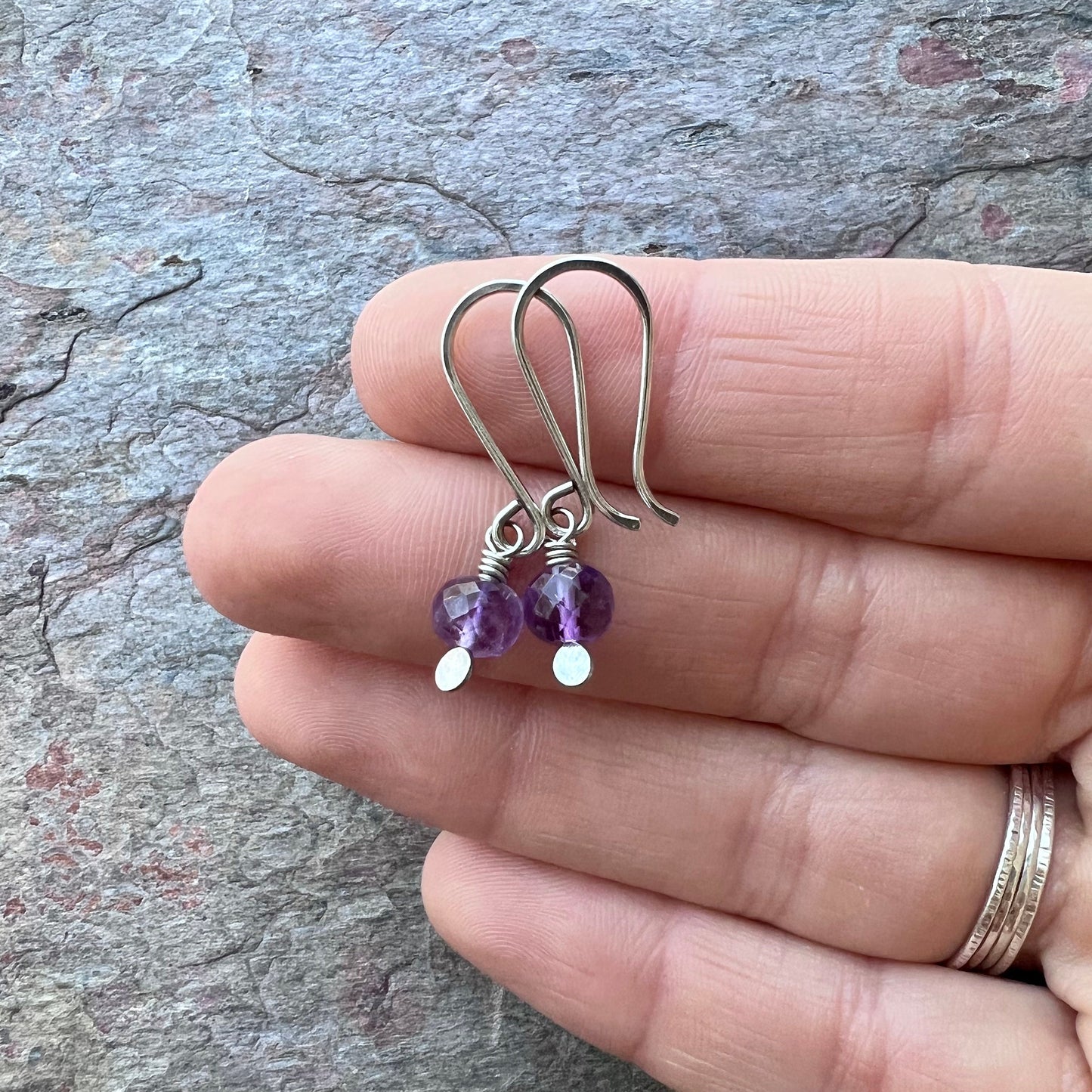 Amethyst Sterling Silver Earrings - Genuine Amethyst Gemstones on Handformed Sterling Silver Earwires