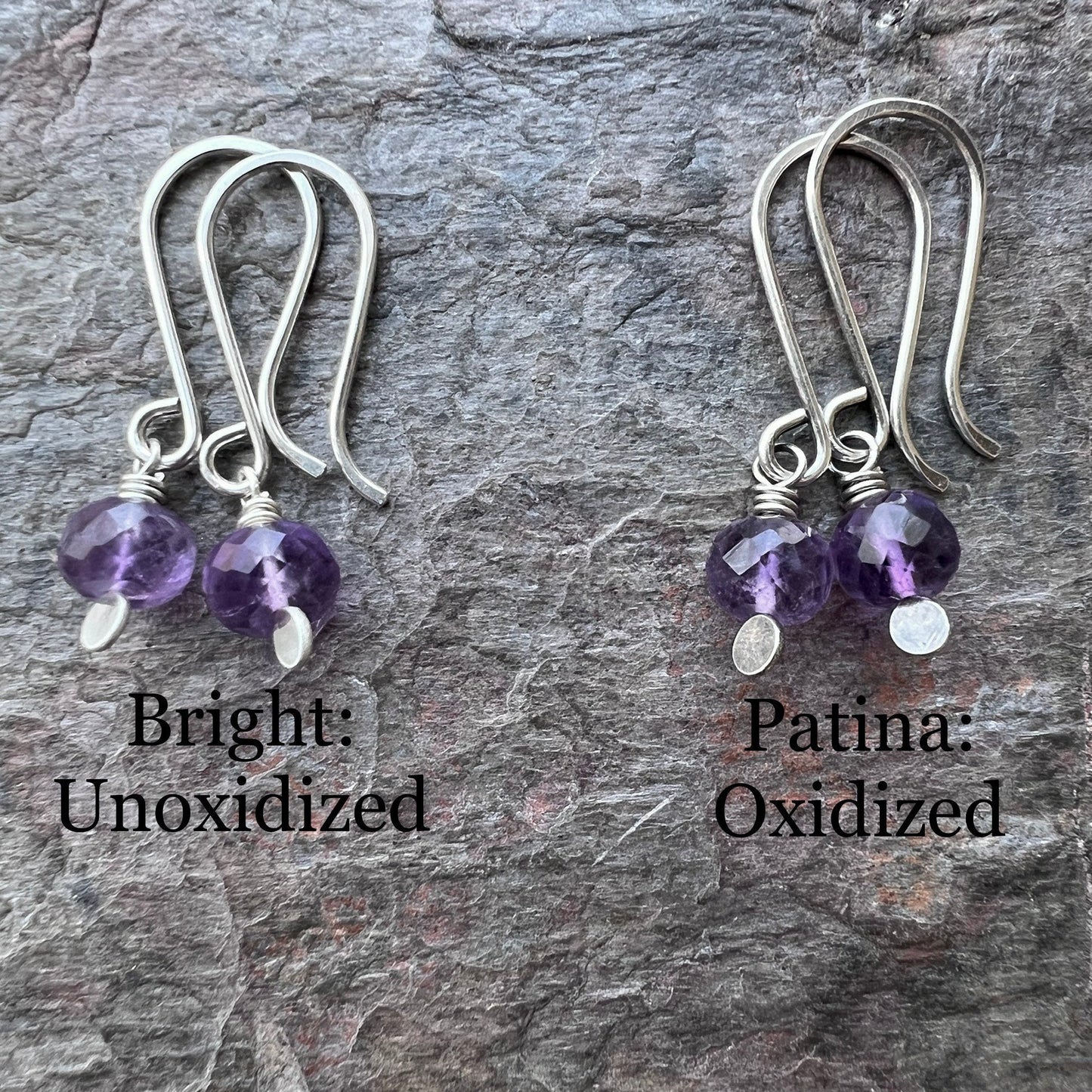 Amethyst Sterling Silver Earrings - Genuine Amethyst Gemstones on Handformed Sterling Silver Earwires