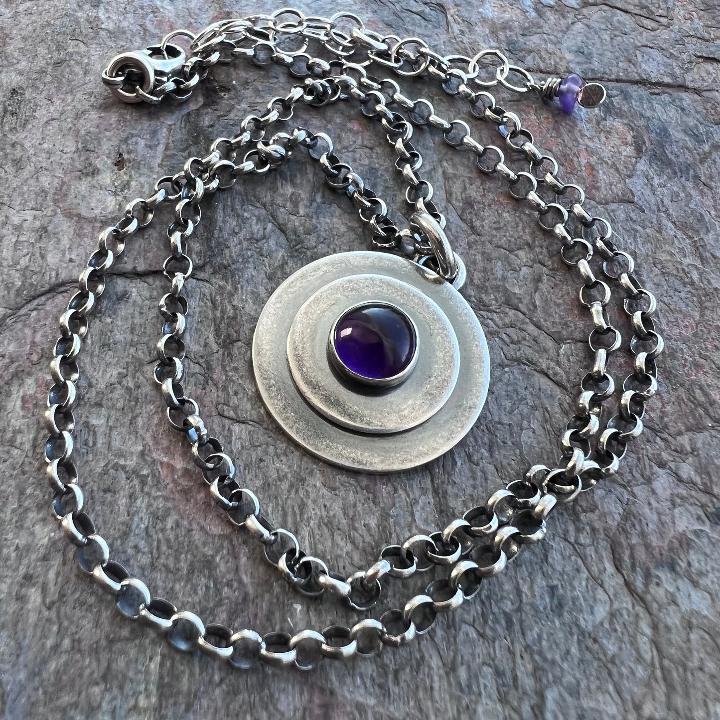 Amethyst Sterling Silver Necklace - Amethyst Cabochon Pendant on Sterling Silver Chain