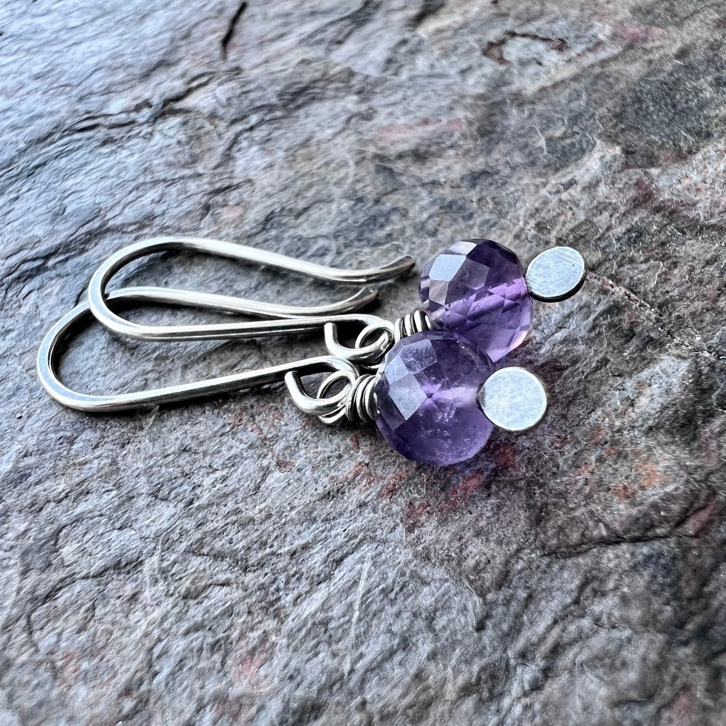 Amethyst Sterling Silver Earrings - Genuine Amethyst Gemstones on Handformed Sterling Silver Earwires