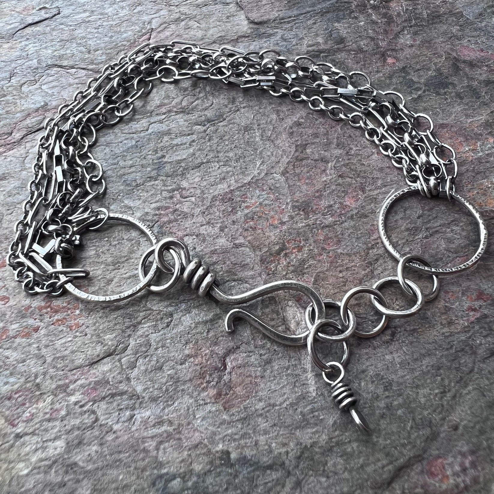 Sterling Silver Multi Chain Bracelet with Sterling Silver Handmade Cla ...