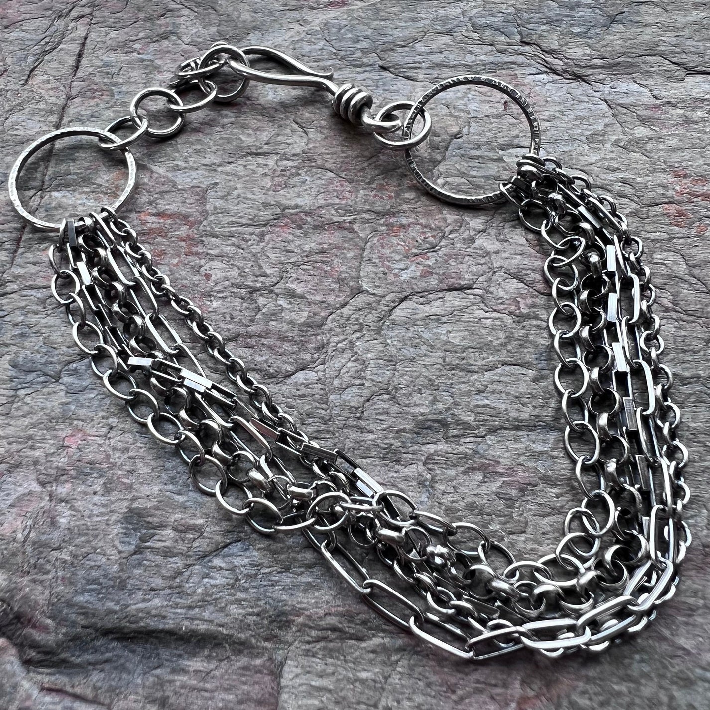 Sterling Silver Multi Chain Bracelet with Sterling Silver Handmade Cla ...