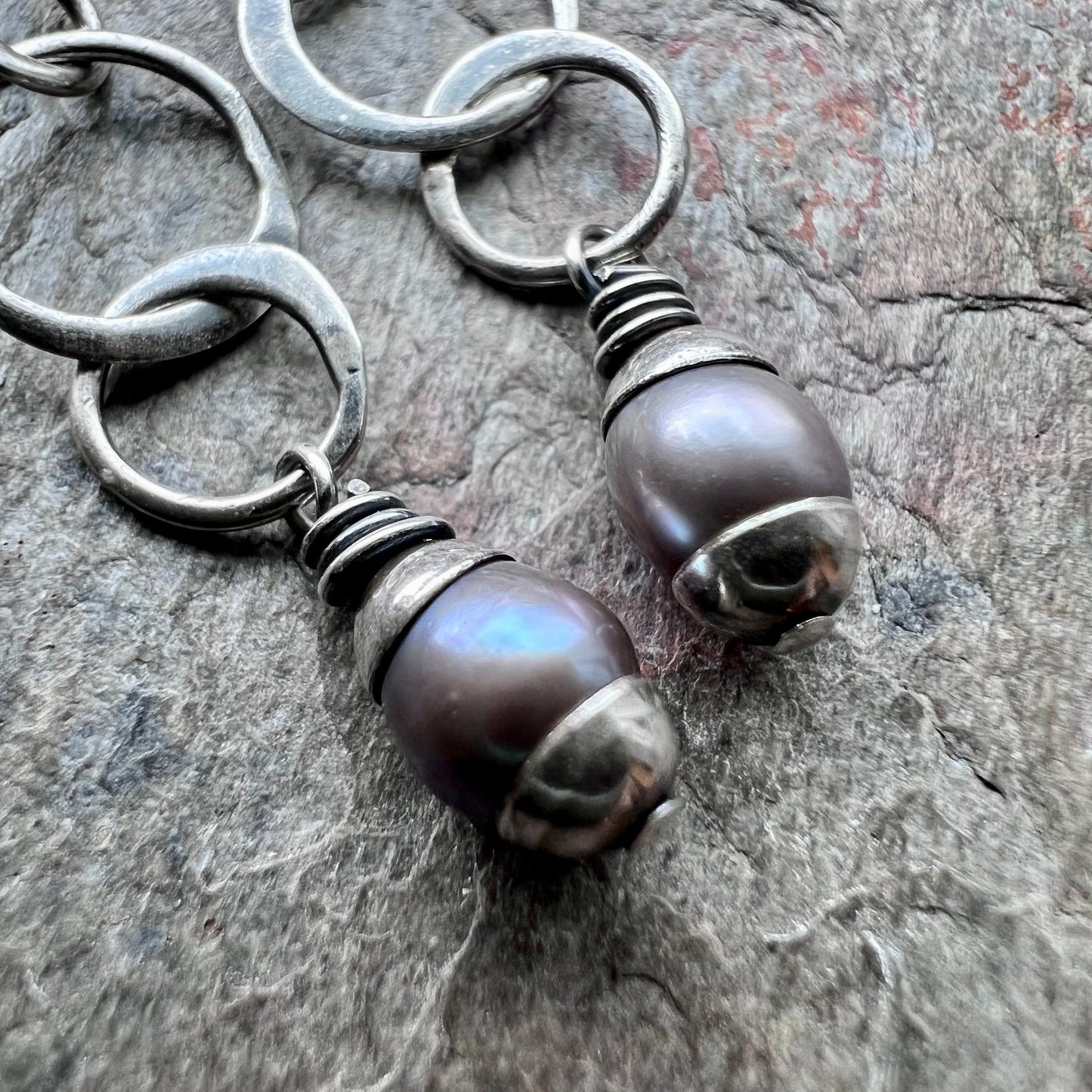 Small Gray Pearls on Sterling Silver Chain Earrings